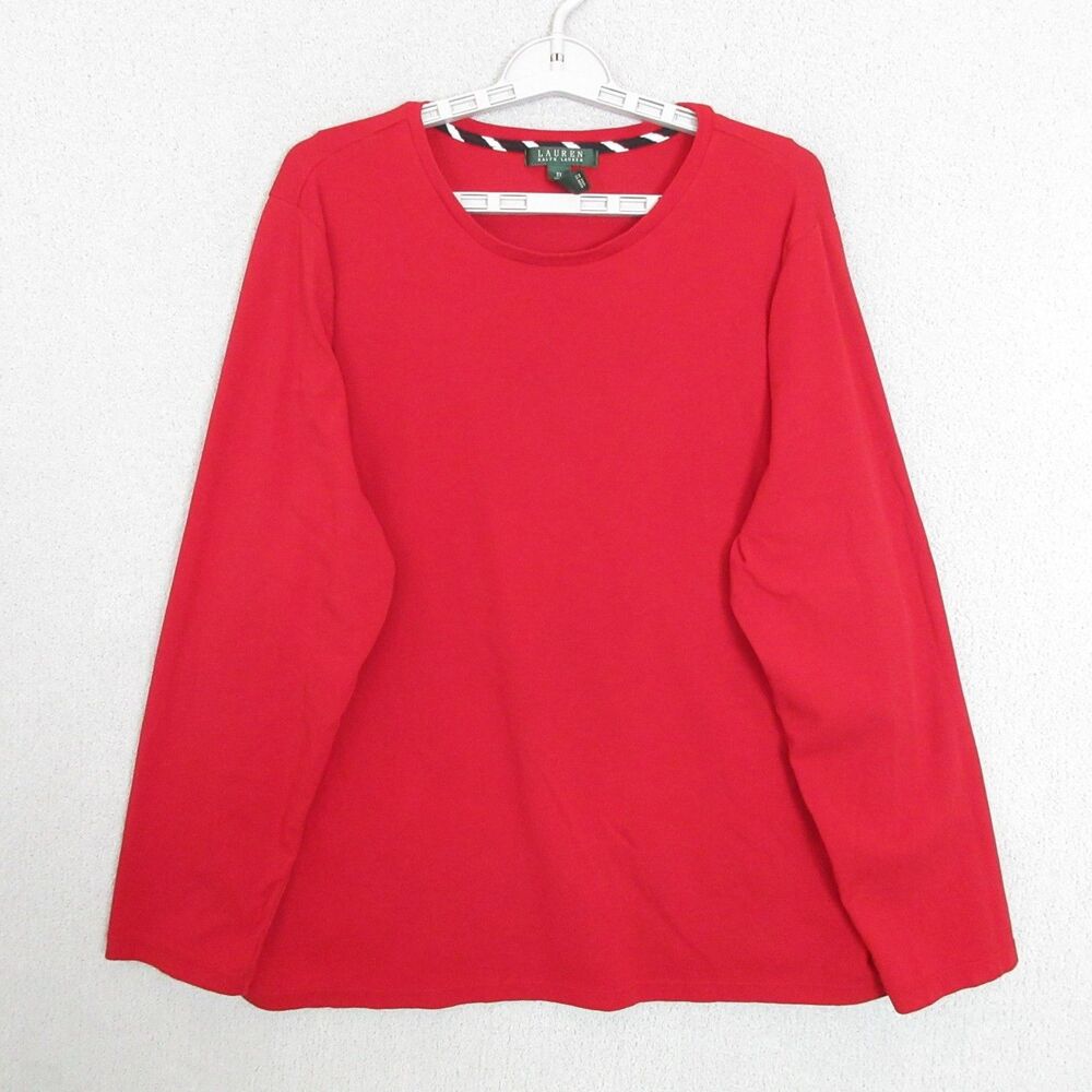 Ralph Lauren LRL Shirt Womens 3X Red‎ Long Sleeve Crew Neck Cotton Tee Stretch